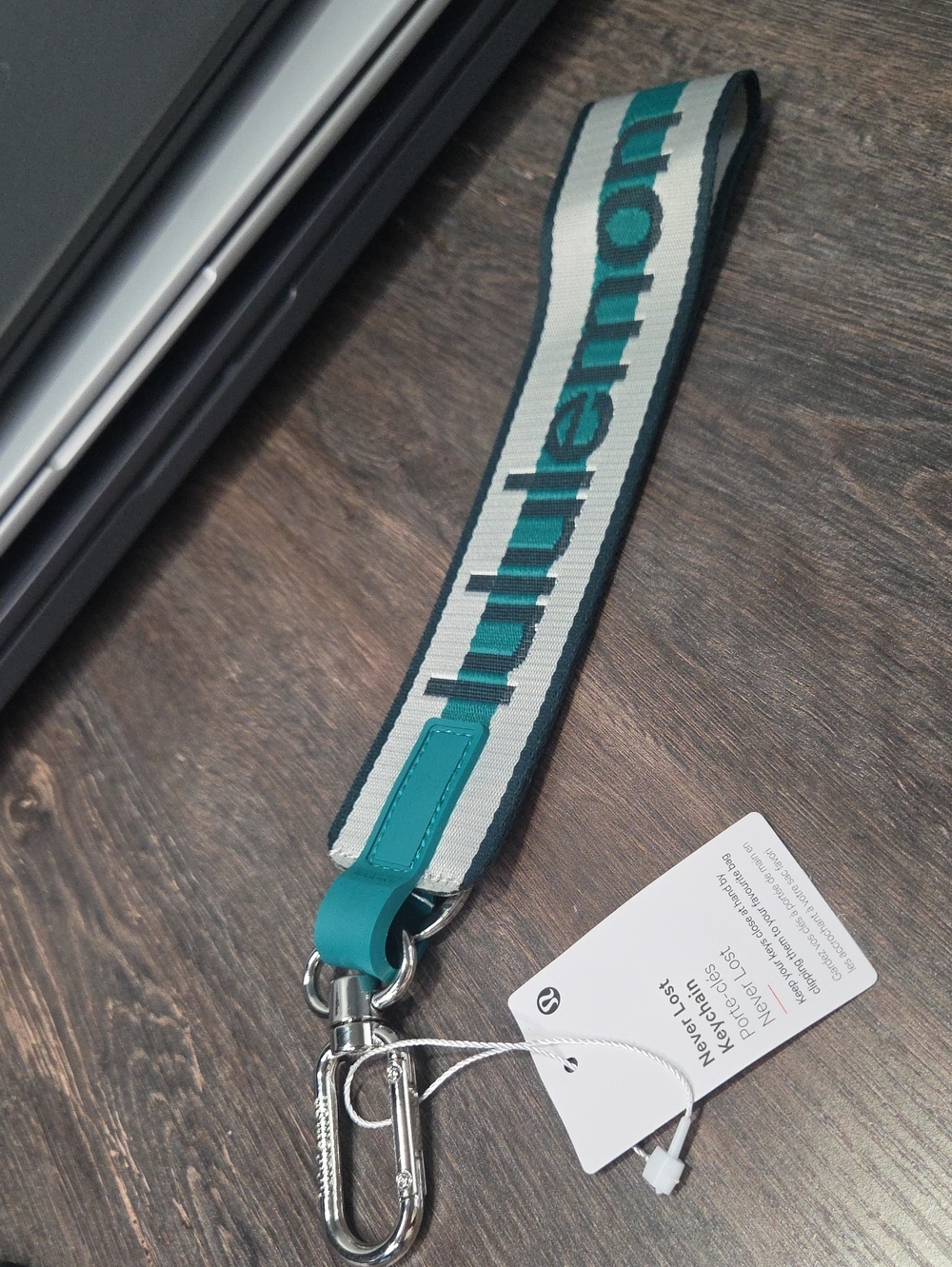 NWT Lululemon Never Lost Keychain - Teal Green Jasper Wordmark